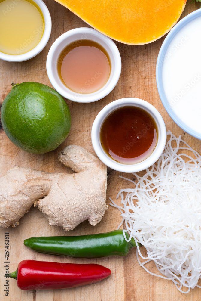 Fototapeta premium laksa soup ingredients
