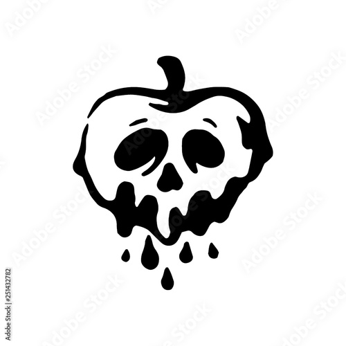 Vector hand drawn Witch and magic item illustration poison apple on white background.