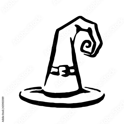 Vector hand drawn Witch and magic item hat illustration on white background.