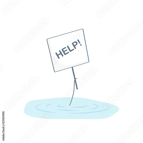 Somebody need help, hand with the inscription "help" stretches out of the water. Support, help, assistance, donation, charity, aid vector illustration icon concept.