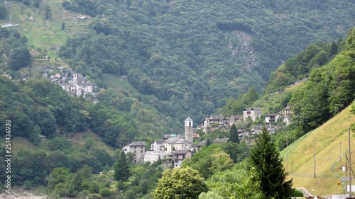 Typical village of the Verzasca Valley, San Bartolomeo. Switzerland Alps.
