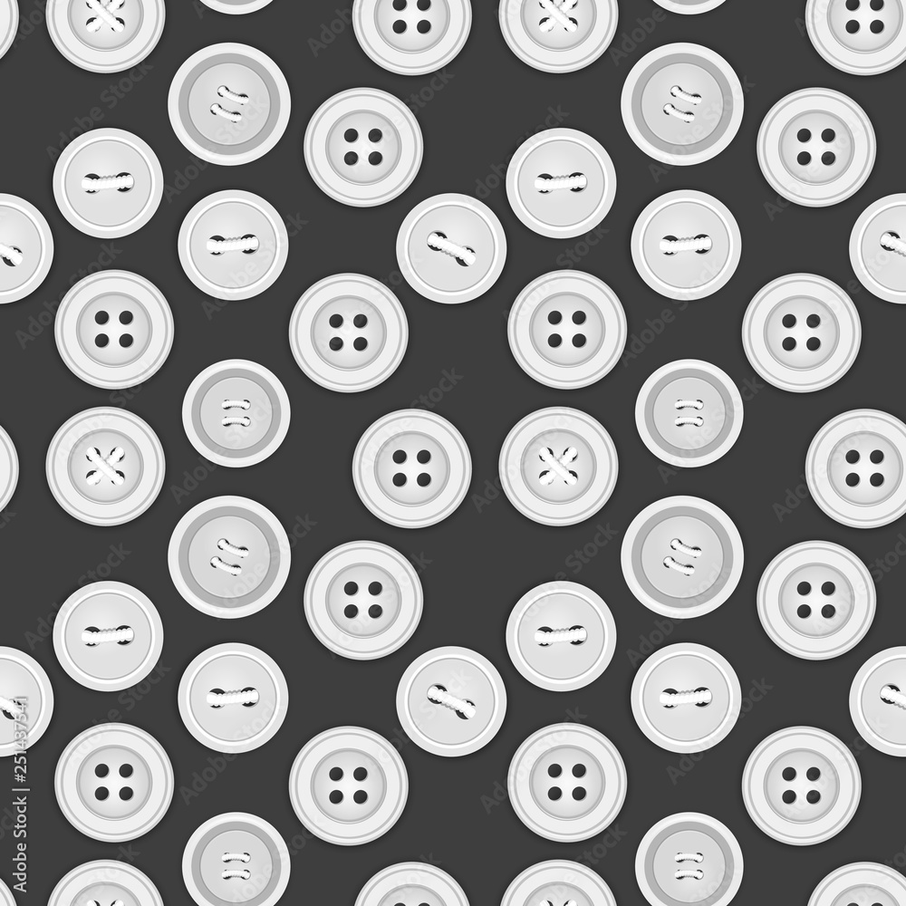 Seamless pattern with buttons for clothes of white color, on black background, Ideal for textile, wallpaper, wrapping, web pages, etc. Vector EPS 10 illustration Seamless pattern with buttons for clothes of white color, on black background, Ideal for textile, wallpaper, wrapping, web pages, etc. Vector EPS 10 illustration