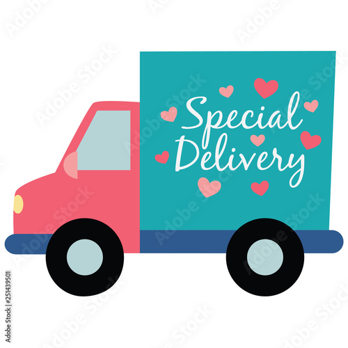 Vector Special Delivery Truck Hearts Illustration Graphic