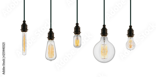 Realistic vector illustration of light bulb. Old fashion and decorative bulb for interior design.