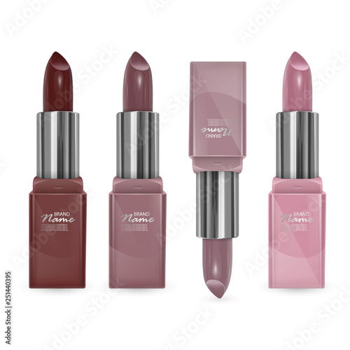 Set of lipsticks of colors from Brown to bodily, lipsticks on transparent background, vector EPS 10 illustration