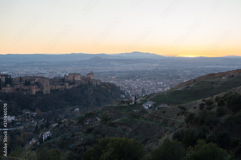 Obraz premium Panorama of Sierra Nevada and Granada, Spain as Seen from Sacromonte Hill
