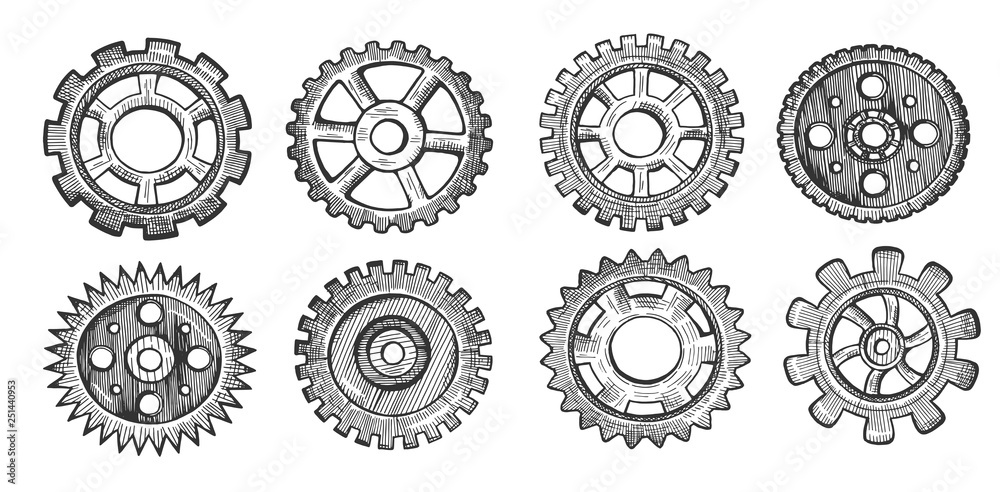 Collection of transmission cog wheels and gears Collection of transmission cog wheels and gears