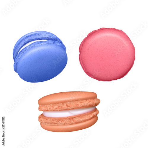 Set of Macarons. Realistic Tasty Colourful French Macaroons. Isolated on white background, Vector Illustration