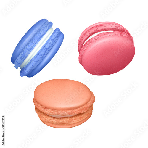Set of Macarons. Realistic Tasty Colourful French Macaroons. Isolated on white background, Vector Illustration