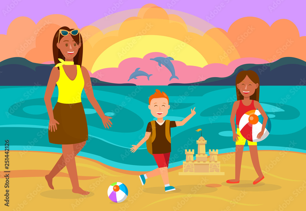Summer Vacation with Family Vector Illustration Summer Vacation with Family Vector Illustration