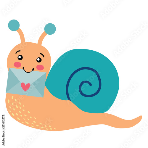 Vector Cute Pen Pal Snail with Envelope Illustration