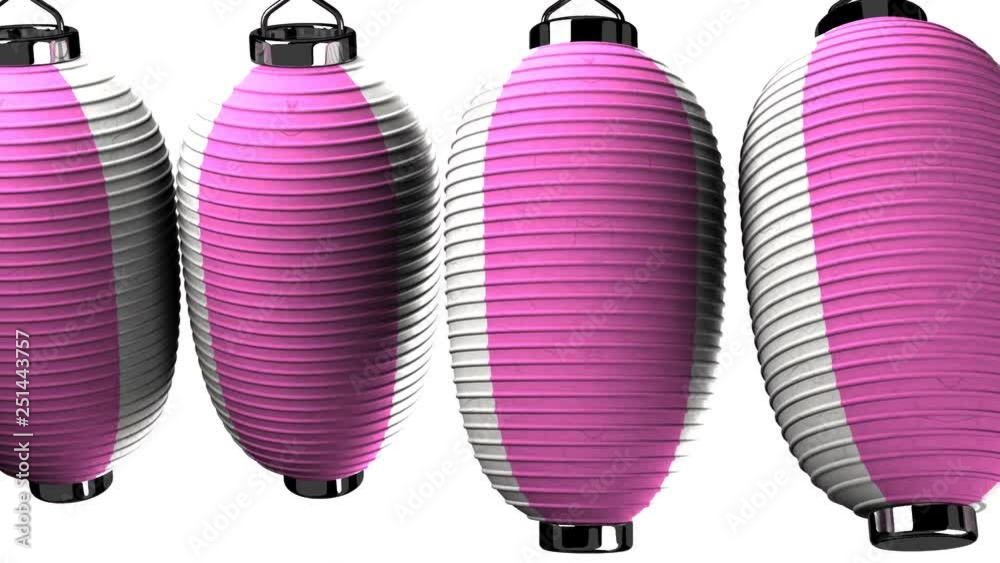 Pink and white paper lanterns on white background.Loop able 3D render Animation.Horizontal scrolling camera view. Pink and white paper lanterns on white background.Loop able 3D render Animation.Horizontal scrolling camera view.