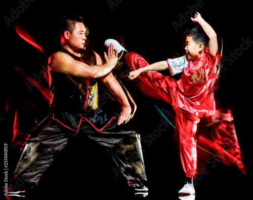 Obraz na plátně wushu chinese boxing kung fu Hung Gar fighter isolated child and man isolated on