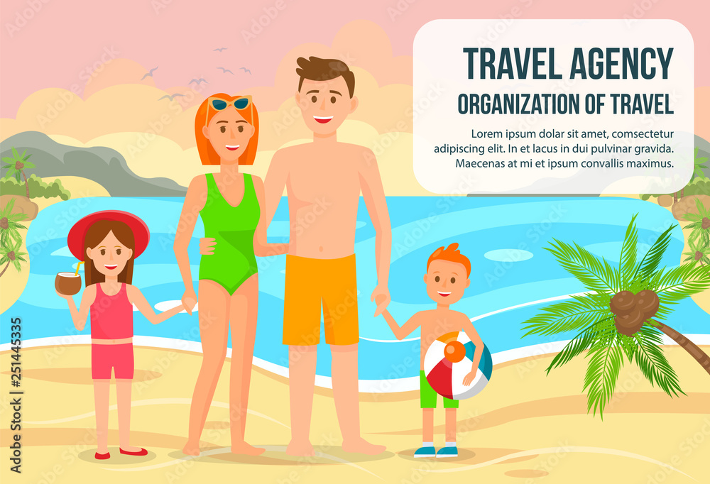 Family on Summer Vacation Flat Horizontal Banner Family on Summer Vacation Flat Horizontal Banner
