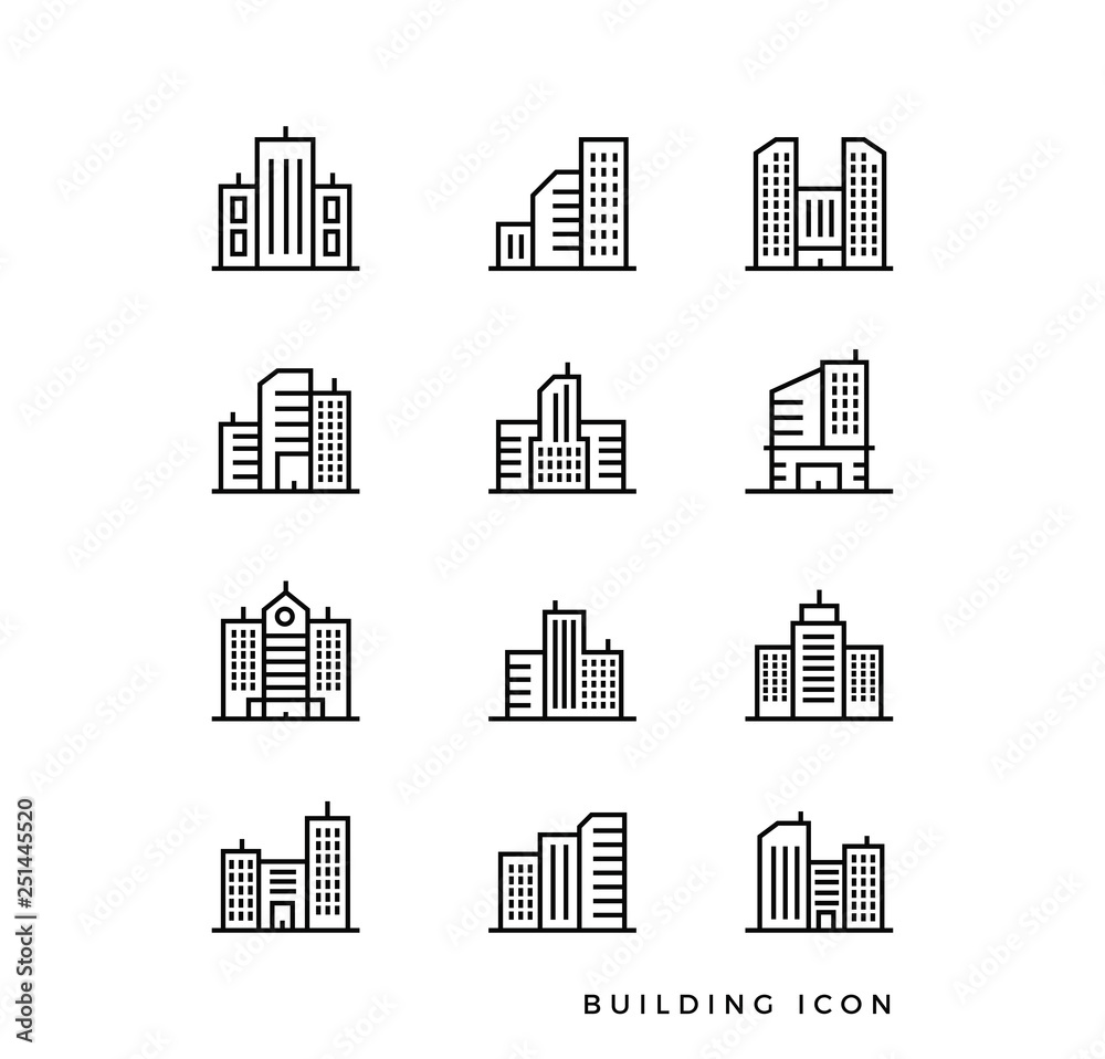 Set cityscape line icon. Set of line icons on white background. Architecture concept, building and skyscraper