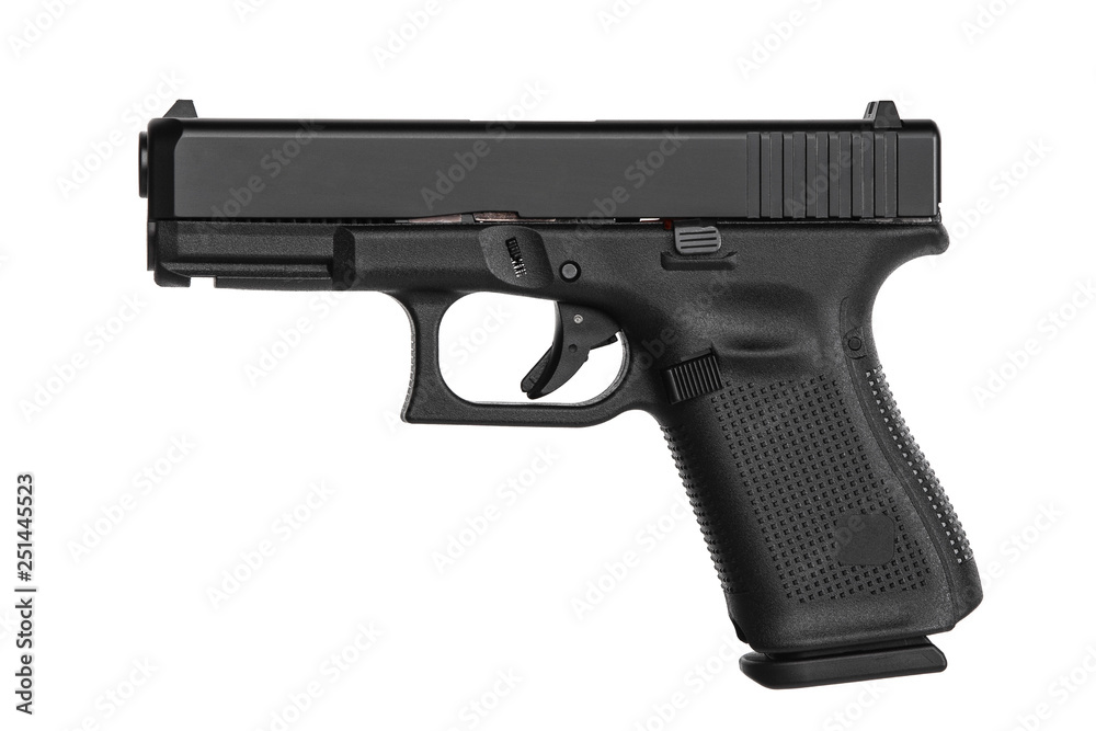modern black submachine gun on a black modern black submachine gun on a black