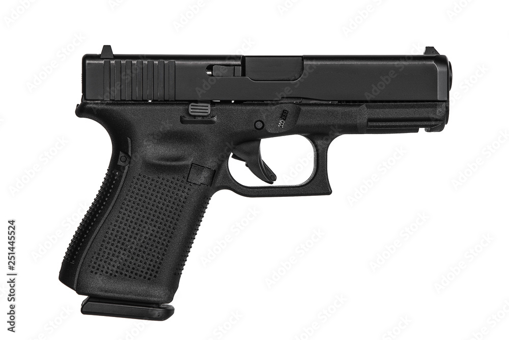 modern black submachine gun on a black