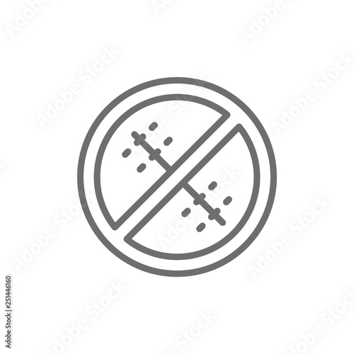 Forbidden sign with a medical seam, without surgical sutures line icon.