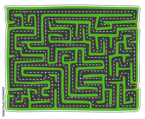 Labyrinth with road and map, green, summer landscape