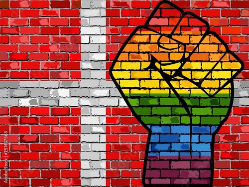 LGBT Protest Fist on a Denmark Brick Wall Flag - Illustration