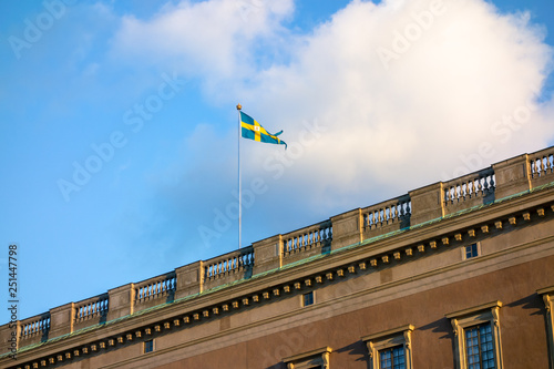 swedish flag on the palace Stockholm