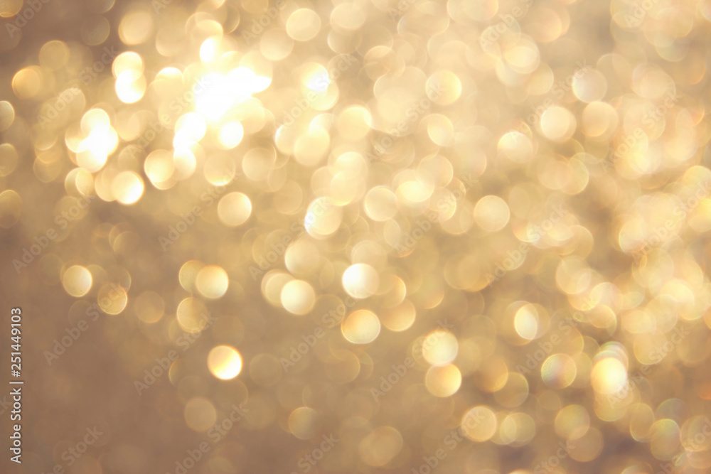 Golden yellow vivid bokeh in soft color style, blured background, postcard.