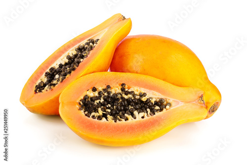 ripe cut papaya isolated on a white background
