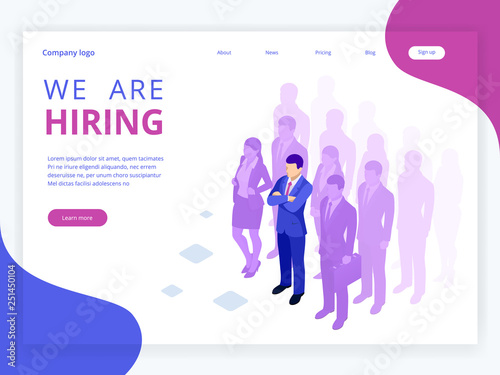 Isometric hiring and recruitment concept for web page, banner, presentation. Job interview, recruitment agency vector illustration