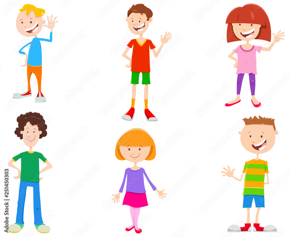 cartoon set of children and teenager characters