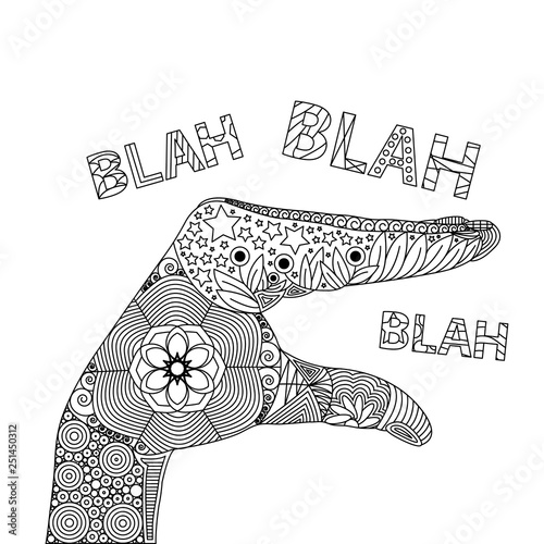 Vector Illustration of Zen Tangle of Hand Talk. Gesture of Blah Blah Blah. Illustration of Zen Tangle Palm. Abstract Artistic Drawing with Doodle Elements