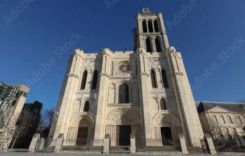 Exterior facade of the Basilica of Saint Denis, Saint-Denis, Paris, France