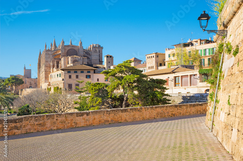 Palma de Mallorca - The cathedral La Seu promenade and park from city walls.