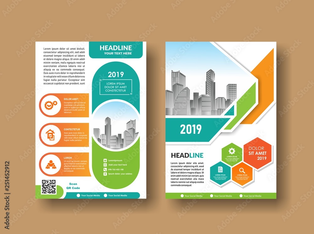 Front and back cover of a modern business brochure layout or flyer template, poster, magazine, annual report, book, booklet with red circle and gray design. Size A4 Front and back cover of a modern business brochure layout or flyer template, poster, magazine, annual report, book, booklet with red circle and gray design. Size A4