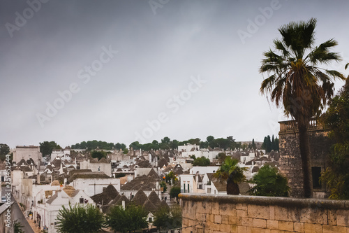 View of Alberobello village on a rainy day, Italy