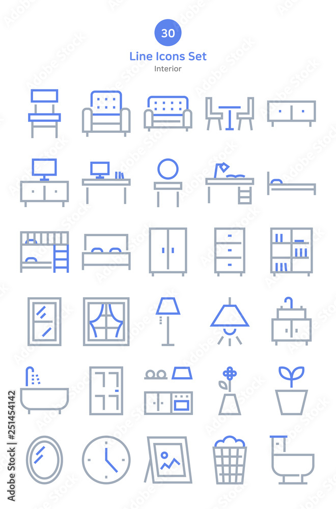 Fototapeta premium Furniture outline icons set.