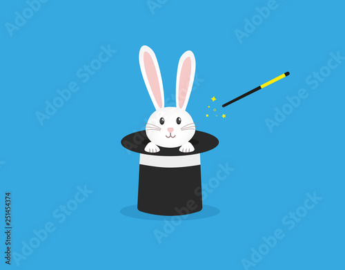 Vector illustration rabbit in magic hat. Flat icon