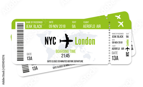 Realistic airline ticket design with passenger name. Vector illustration