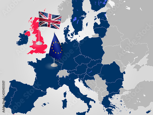 BREXIT on the map of Europe: United Kingdom exits EU in 2019 photo