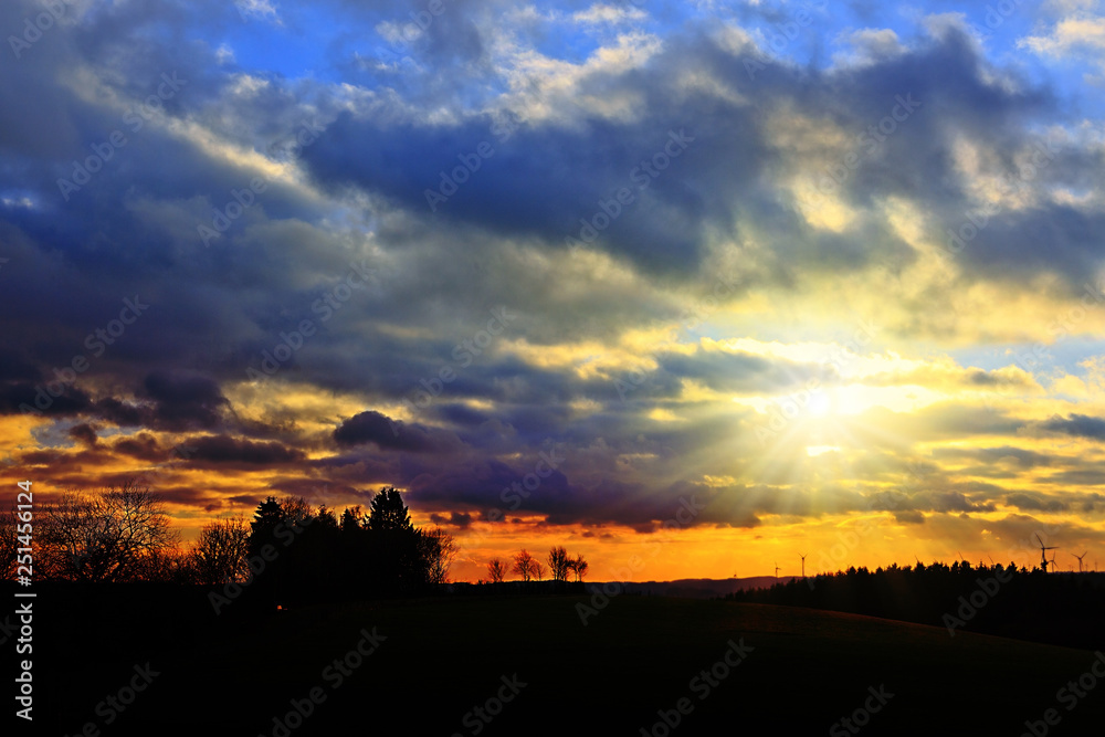 Colorful Sunset and wind wheels .Nature background. Colorful Sunset and wind wheels .Nature background.