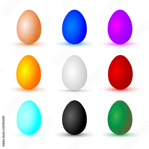 Colored Easter eggs. Set of multi-colored eggs. Vector drawing. Isolated objects on white background.