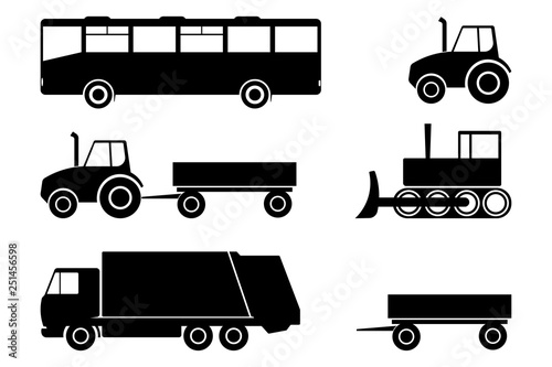 Silhouettes of transport. Set of cars. Vector drawing. Isolated object on white background.