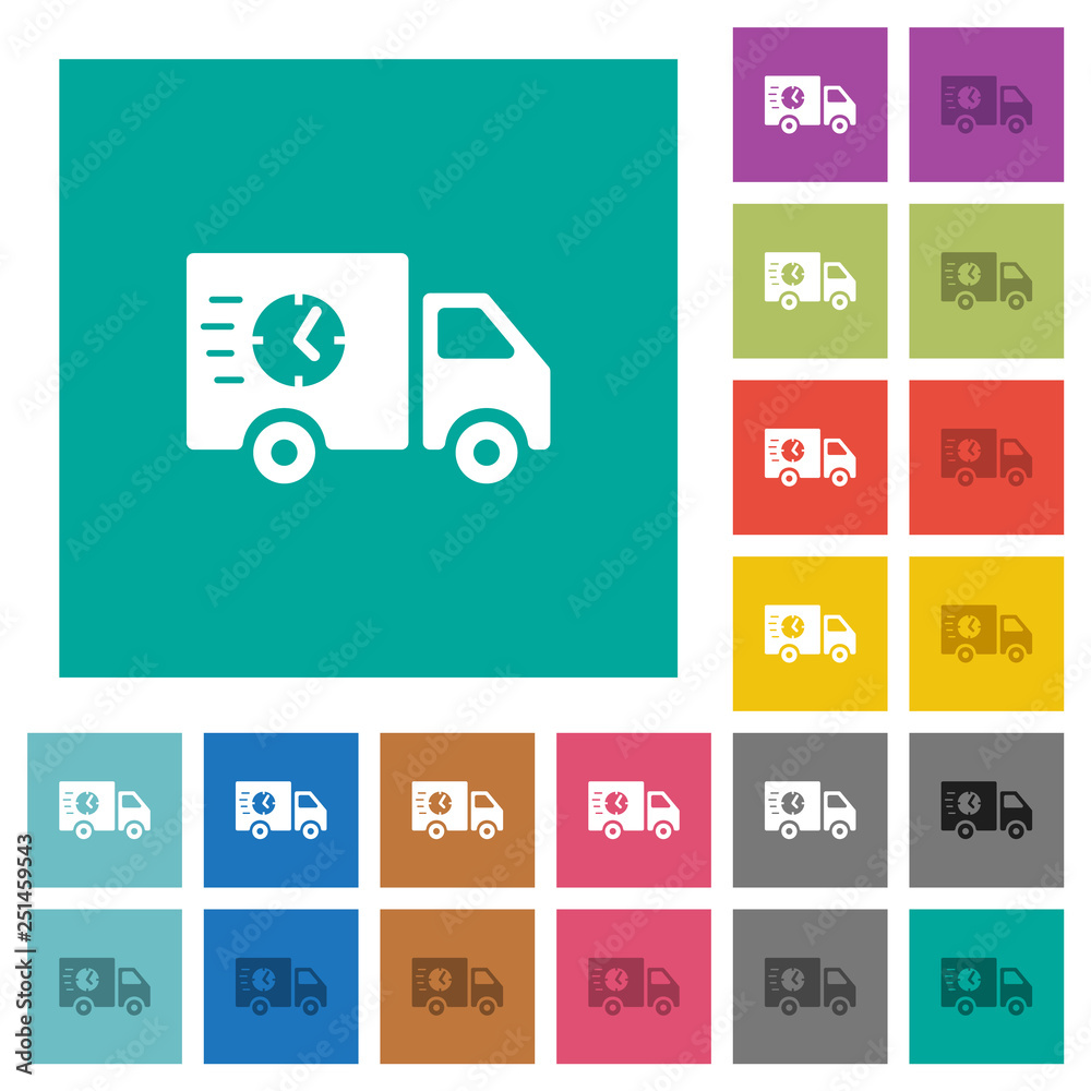 Fast delivery truck square flat multi colored icons