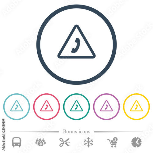 Emergency call flat color icons in round outlines