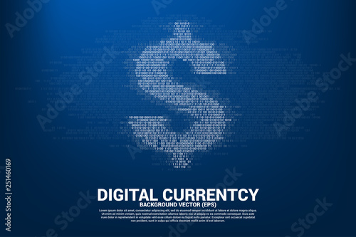 Vector money dollar currency with one and zero binary code digit matrix style. Background Concept for electronic money and digital banking