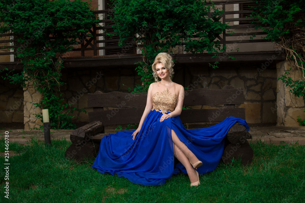 Fototapeta premium Fashion model woman posing sexy, wearing long evening dress