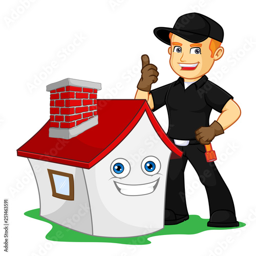 Chimney Sweeper give thumb up with smiling house