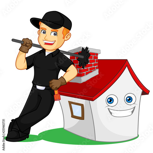 Chimney Sweeper leaning on a house