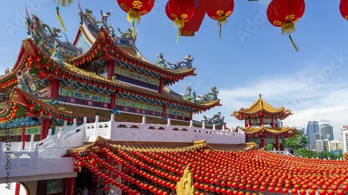KUALA LUMPUR, MALAYSIA - 20th JAN 2019; 4K Time lapse of moving clouds over Thean Hou Temple in Kuala Lumpur, Malaysia.