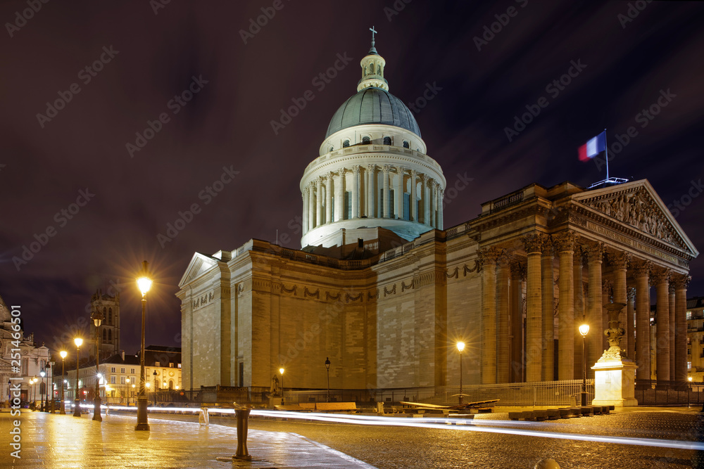 Paris, France - January 27, 2019: The Pantheon is a building in the Latin Quarter in Paris. It was originally built as a church dedicated to St. Genevieve