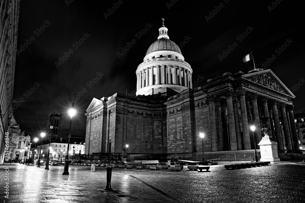 Paris, France - January 27, 2019: The Pantheon is a building in the Latin Quarter in Paris. It was originally built as a church dedicated to St. Genevieve